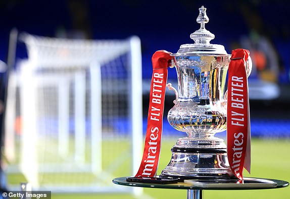 IPSWICH, ENGLAND - JANUARY 27: A detailed view of the FA Cup Trophy prior to the Emirates FA Cup Fourth Round match between Ipswich Town and Maidstone United at Portman Road on January 27, 2024 in Ipswich, England. (Photo by Stephen Pond/Getty Images)