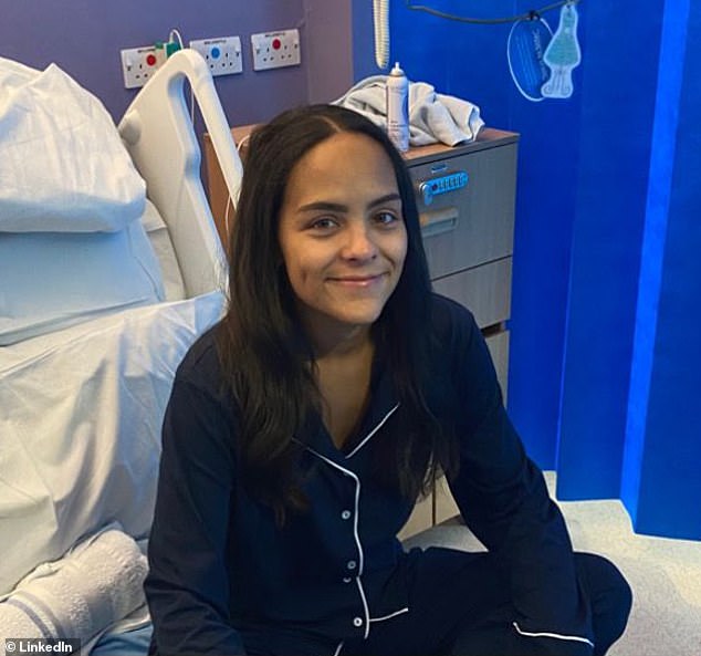 Daniella had a rare and aggressive form of bile duct cancer, also known as cholangiocarcinoma. Pictured in an update on LinkedIn seven months ago in hospital