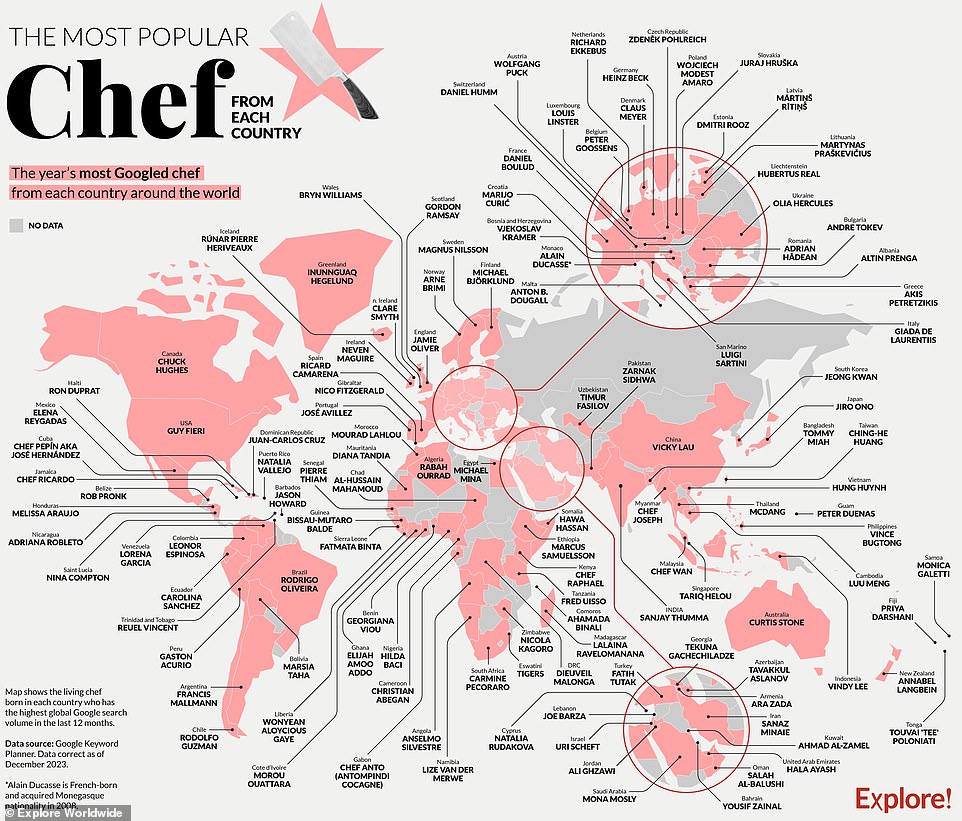 Diese faszinierende Weltkarte von Explore Worldwide stellt die Köche vor, die in jedem Land der Welt den größten Eindruck hinterlassen haben
