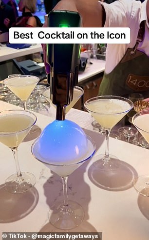 As for drinks, a TikTok uploaded by @magicfamilygetaways showcases 'the best cocktail on the Icon'