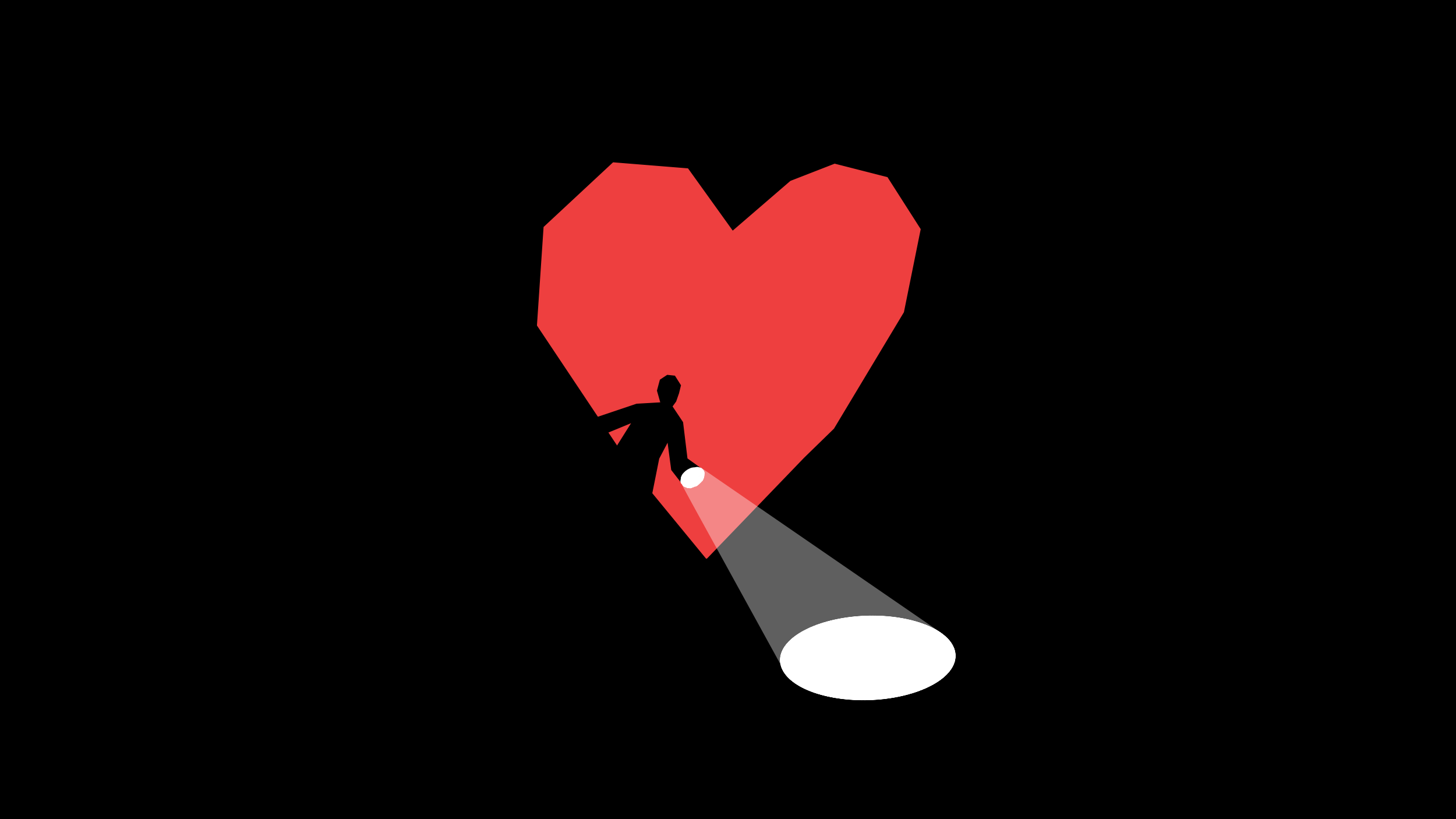 Eine Illustration eines Herzens und einer Person, die mit einer Taschenlampe sucht