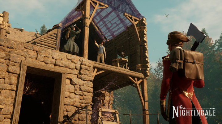Spieler bauen ein Haus in Nightingale.