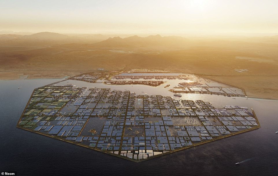 There are currently 12 named developments as part of the ambitious Neom project in Saudi Arabia. Above: The Oxagon, an industrial port that if completed will be the world's largest floating structure