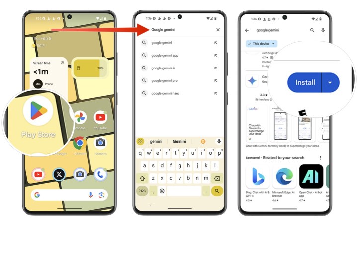 Schritte zur Installation der Google Gemini-App auf einem Android-Telefon.