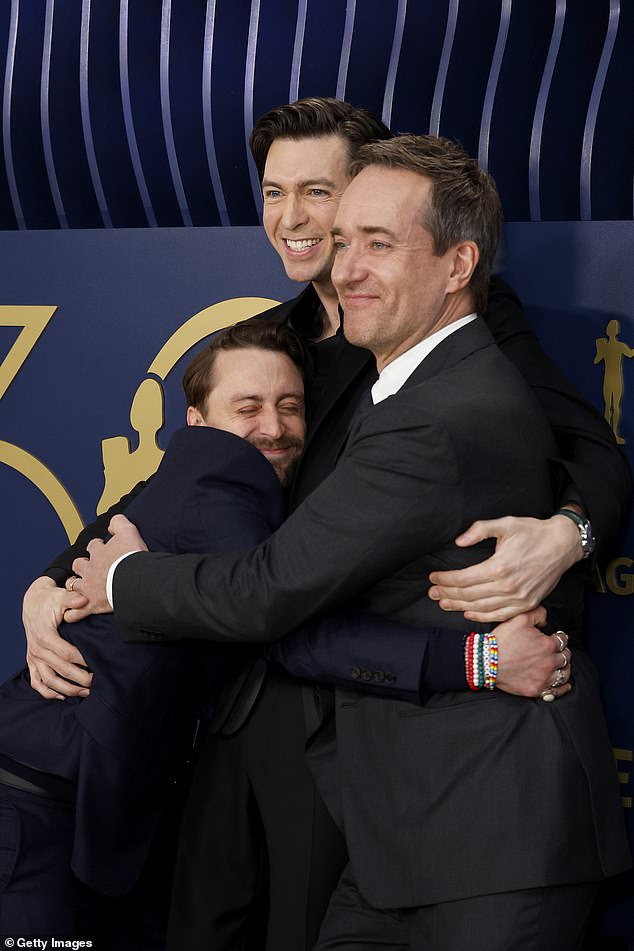 Kieran Culkin , 41, Nicholas Braun, 35, and Matthew Macfadyen , 49, were seen sharing a warm hug at their last awards show together, before joining the rest of the talented cast inside