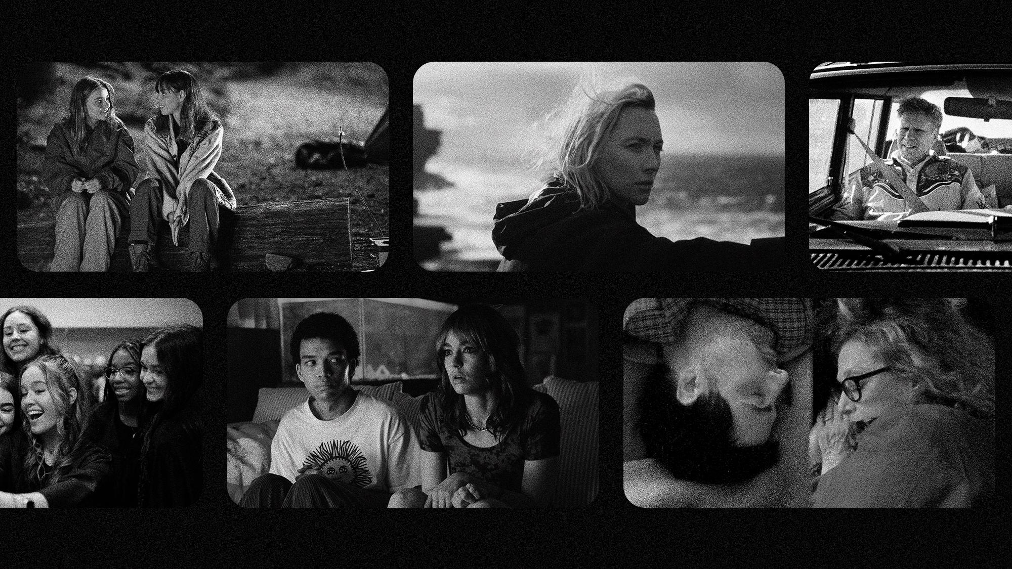 A collage of black-and-white images from Sundance movies