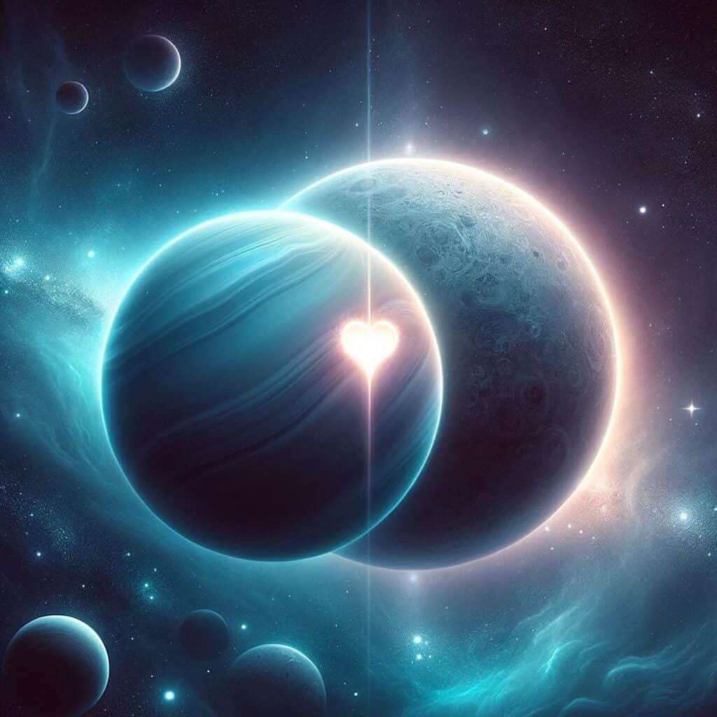 Bild von Planeten, die die Uranus-Sextil-Merkur-Synastrie symbolisieren