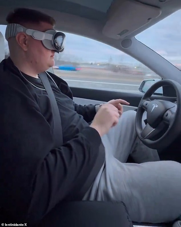 Dante Lentini verblüffte Social-Media-Nutzer, als er ein Video hochlud, in dem er das Gerät am Steuer seines Tesla Y-Modells im Autopilot-Modus nutzte
