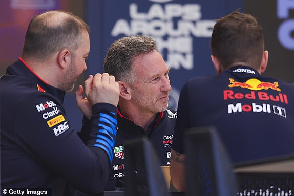 BAHRAIN, BAHRAIN - MARCH 01: Oracle Red Bull Racing Team Principal Christian Horner looks on during final practice ahead of the F1 Grand Prix of Bahrain at Bahrain International Circuit on March 01, 2024 in Bahrain, Bahrain. (Photo by Eric Alonso/Getty Images)