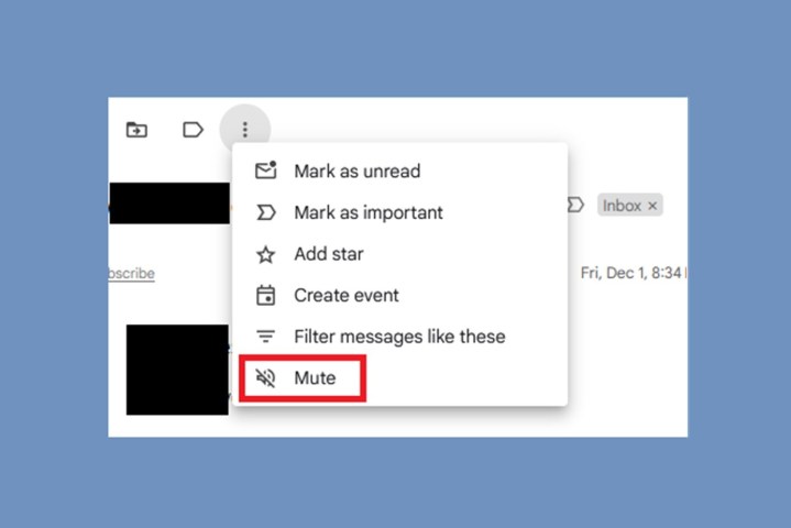 Auswählen der Option „Stumm“ in Gmail für das Web.