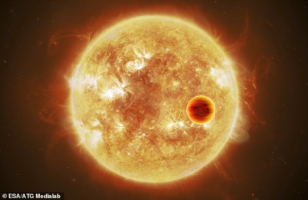 In etwa fünf bis 5,5 Milliarden Jahren wird der Sonne das Helium ausgehen und sie beginnt, sich nach außen auszudehnen, abzukühlen und zu einem Roten Riesen zu werden.  Diese künstlerische Darstellung zeigt einen Exoplaneten, der in die Hitze seines eigenen Sterns hineingezogen wird