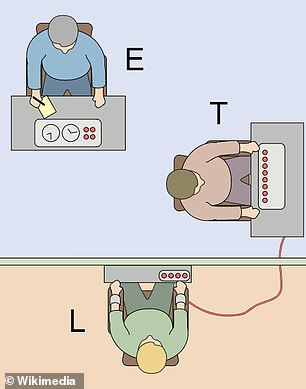 In Milgram's experiments, the experimenter (E) orders the teacher (T), the subject of the experiment, to give what the teacher (T) believes are painful electric shocks to a learner (L) - actually an actor. The subject is led to believe that for each wrong answer, the learner received electric shocks, though in reality there were no such punishments