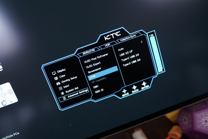 KVM-Einstellungen auf einem Monitor.