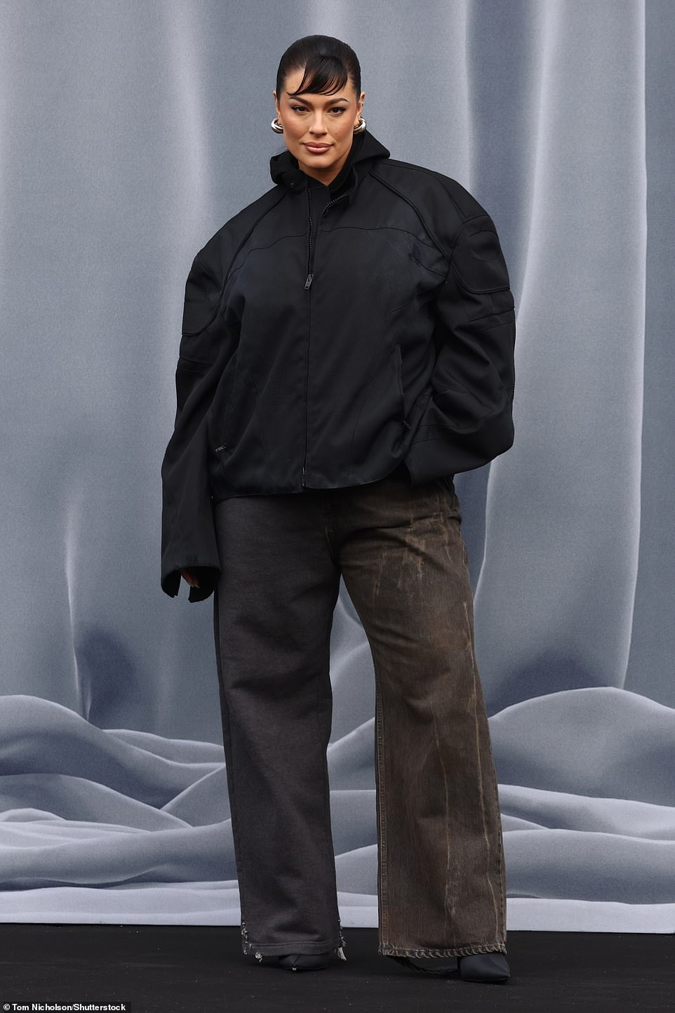 Ashley Graham wore an oversized black coat