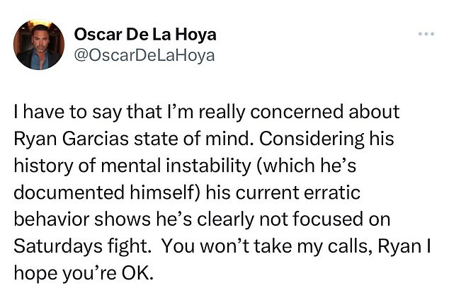 Der Chef der Golden Boy berief sich Ende letzten Jahres in einem Tweet auf Garcias Probleme mit seiner psychischen Gesundheit