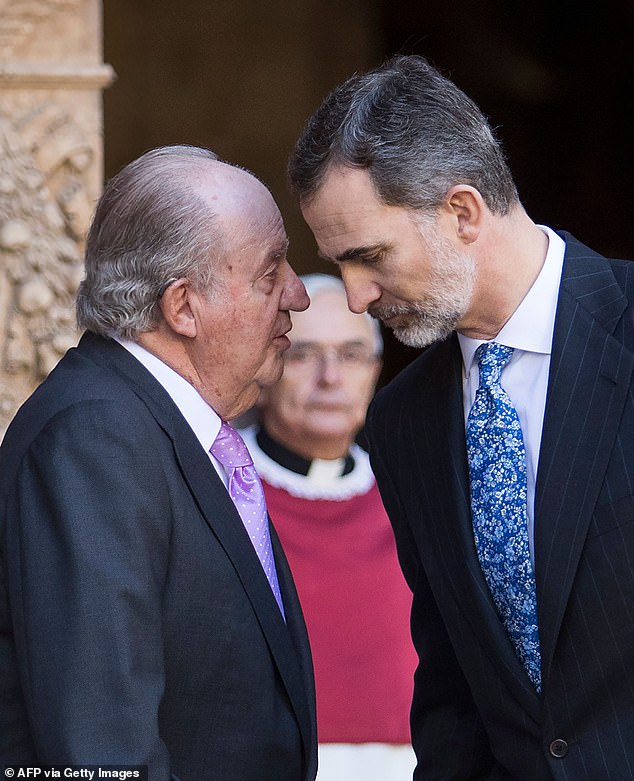 Effectively forced to abdicate in 2014, the real Juan Carlos finds himself surrounded by allegations of financial impropriety and largely ostracised from his family. Pictured with his son in 2020