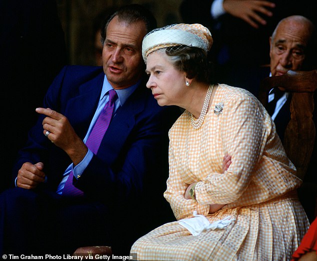 King Juan Carlos I pictured with the late Queen Elizabeth during an official tour in Spain in 1988