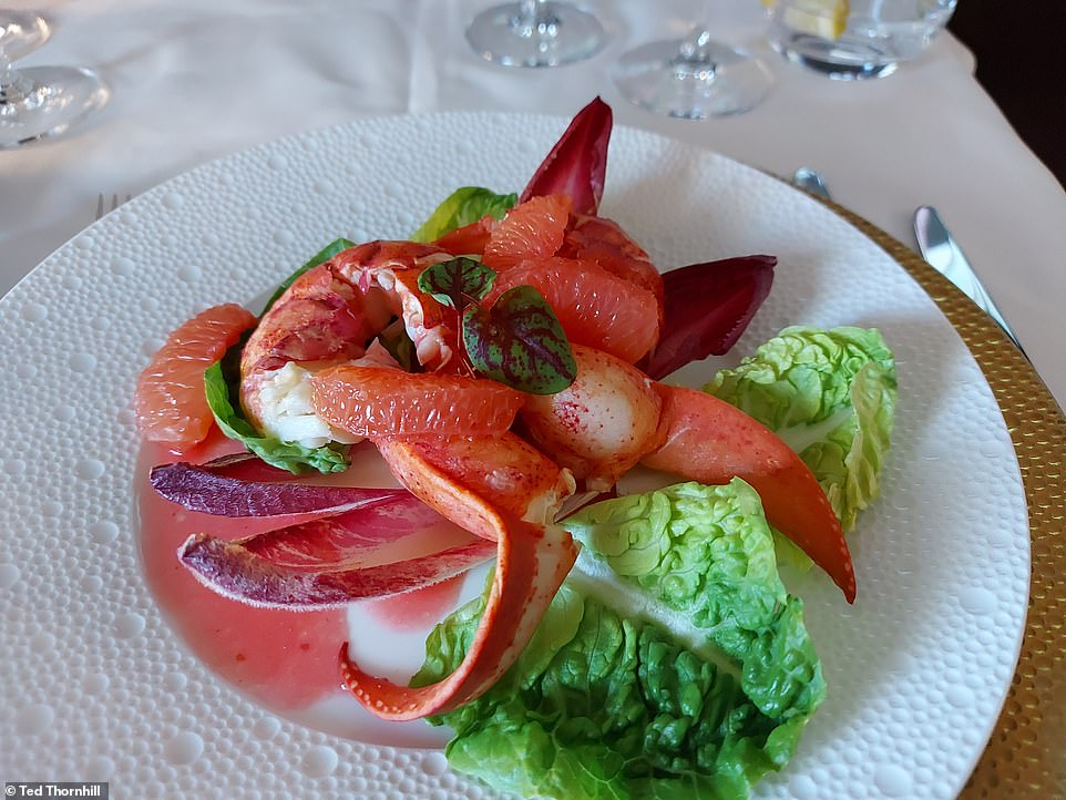 The starter: 'Artfully arranged and deliciously succulent lobster tail with orange segments and grapefruit'