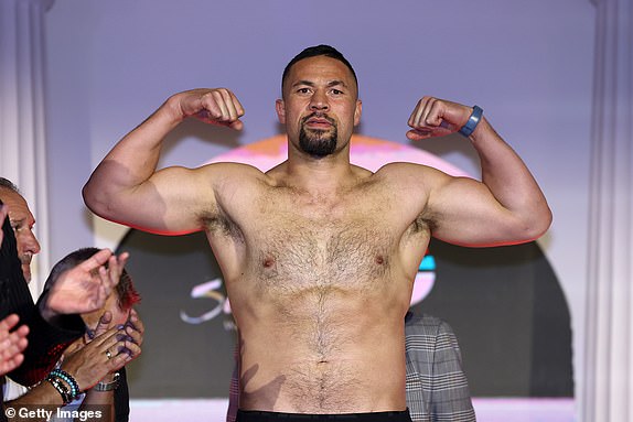 RIYADH, SAUDI ARABIA - MARCH 07: Joseph Parker pose for a photo as he weighs in ahead of his 'Knockout Chaos' heavyweight fight against Zhilei Zhang at Greece in Boulevard World on March 07, 2024 in Riyadh, Saudi Arabia. (Photo by Richard Pelham/Getty Images)