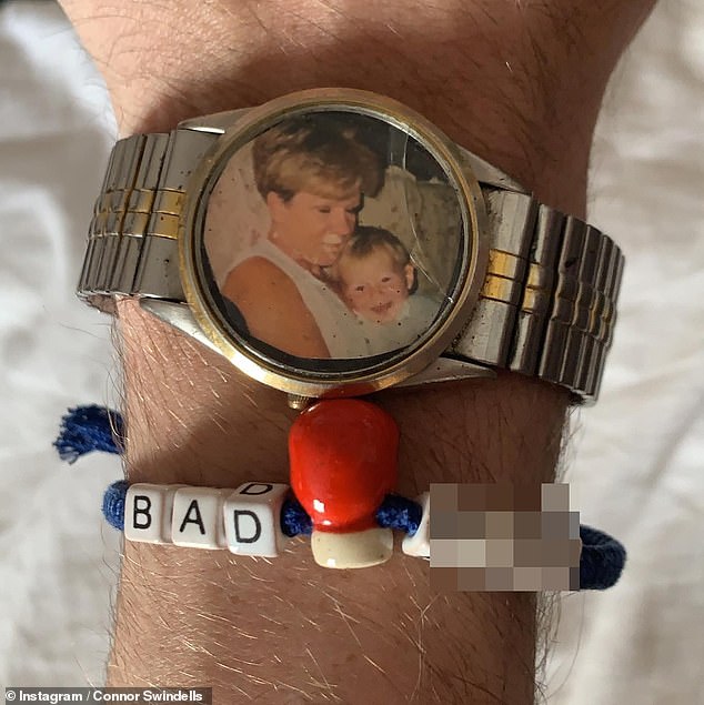 Last month, he raised more than £20,000 for Bowel Cancer UK as he took part in the Brighton Half Marathon. Pictured, a reminder of his late mother