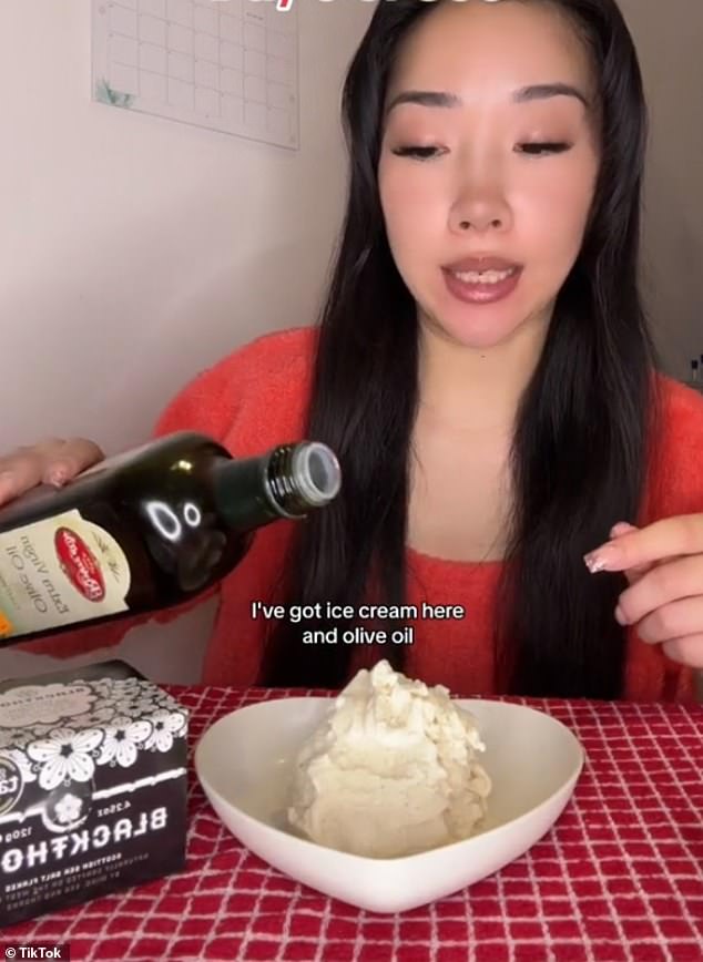 Spurred on by influencers, people on social media have shared themselves eating olive oil on ice cream.