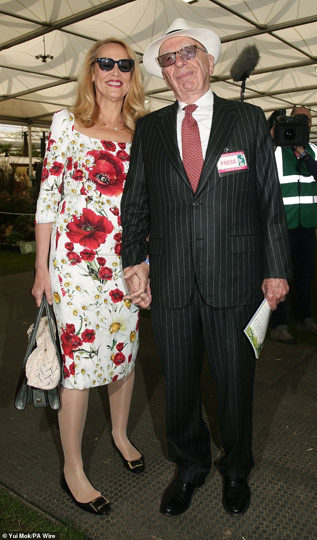 Last summer, Wendi hosted a large gathering at her home in Los Angeles to which both Dasha and her mother Elena were invited. This is reported to have been the event at which Rupert was first introduced to Elena. Pictured: Rupert with Jenny Hall