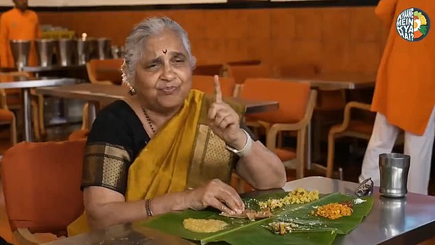Rishi Sunak's vegetarian mother-in-law Sudha Murty, 73, (pictured) sparked a Twitter debate after revealing she takes her own food with her everywhere she goes
