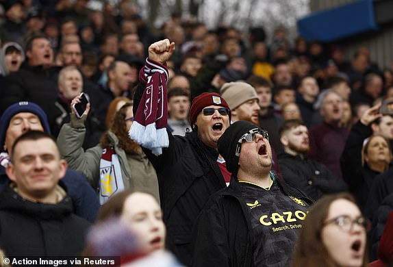 Soccer Football - Premier League - Aston Villa v Tottenham Hotspur - Villa Park, Birmingham, Britain - March 10, 2024 Aston Villa fans react in the stands before the match Action Images via Reuters/Jason Cairnduff NO USE WITH UNAUTHORIZED AUDIO, VIDEO, DATA, FIXTURE LISTS, CLUB/LEAGUE LOGOS OR 'LIVE' SERVICES. ONLINE IN-MATCH USE LIMITED TO 45 IMAGES, NO VIDEO EMULATION. NO USE IN BETTING, GAMES OR SINGLE CLUB/LEAGUE/PLAYER PUBLICATIONS.