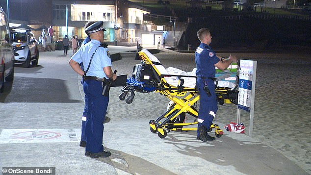 Der NSW-Rettungswagen wartete mit Tragen am Strand (Bild), zog aber später seinen Hubschrauber zurück und stellte seine Suchbemühungen für die Nacht ein