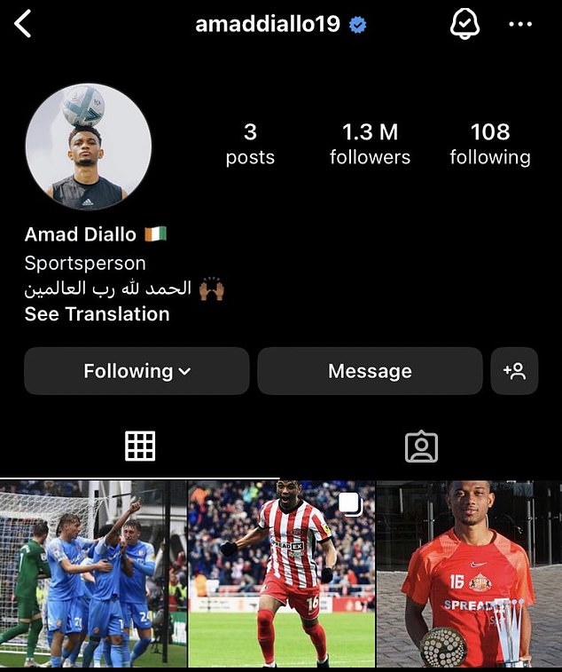 Der Jugendliche löschte einen Großteil der Inhalte auf seinem Instagram-Konto und hinterließ ein paar Bilder seiner Zeit bei Sunderland