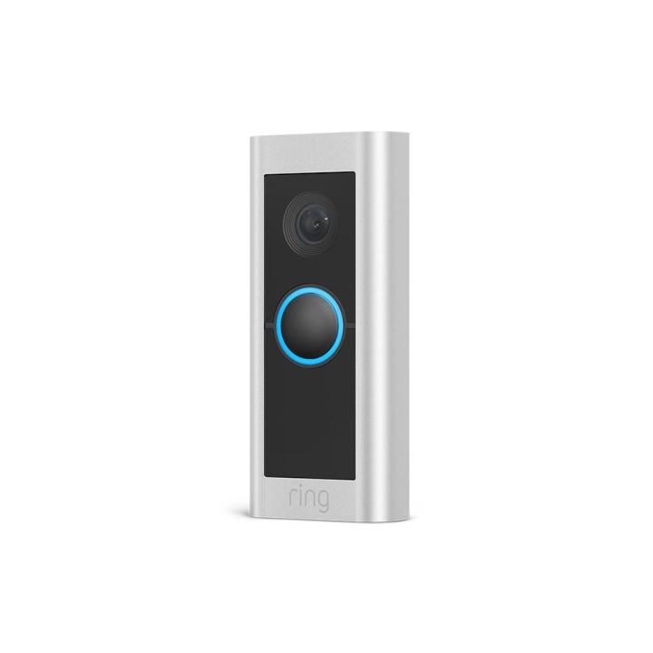 Ring Video Doorbell Pro 2 mounted on wooden door.