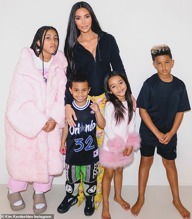 As reported, Kim has demanded that Bianca 'cover up' when she is around their kids (seen here with North, 10, Saint, eight, Chicago, six, and Psalm, four)