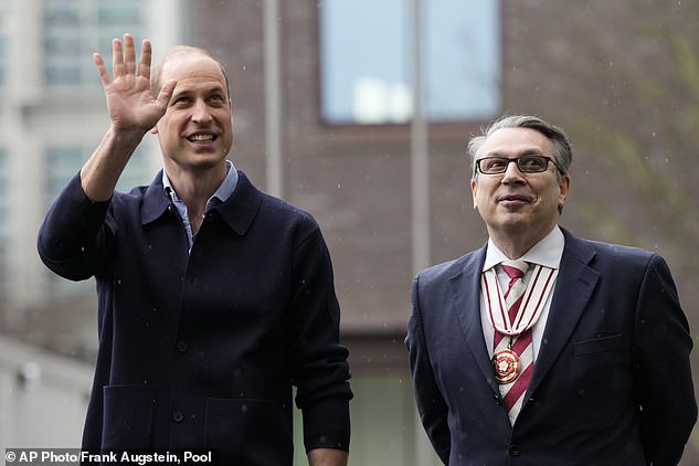 Prince William arrives and is escorted by Kevin McGranth, the Deputy Lord Lieutenant, for his visit to visit West, the new OnSide Youth Zone in Hammersmith and Fulham in London today