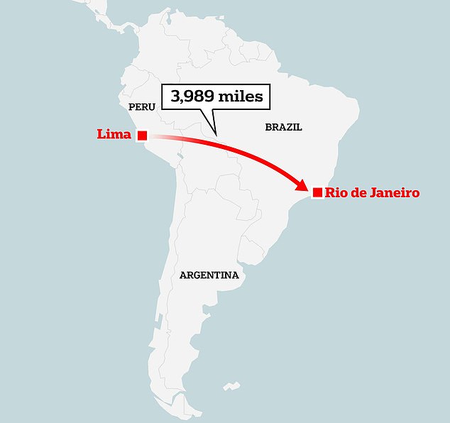 Trans Acreana betreibt eine 3.989 Meilen (6.420 km) lange Strecke von Lima, Peru, nach Rio de Janeiro in Brasilien