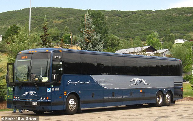 Für die Fahrt wird ein Greyhound-Bus genutzt, wie er oben in Colorado abgebildet ist