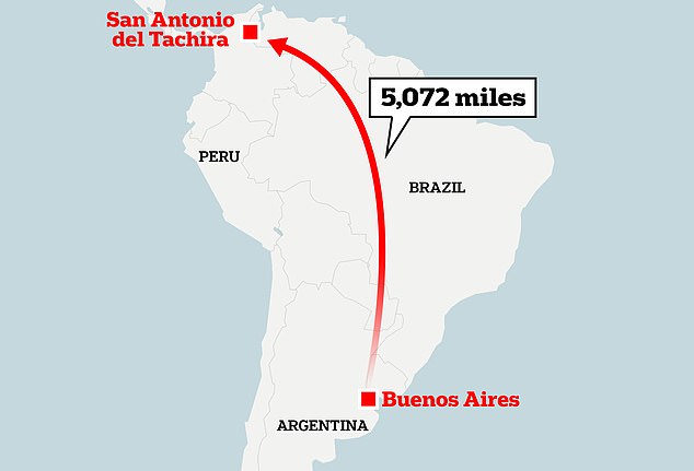 Dieser Busdienst der Lineas de los Andes legt in fünf Tagen und fünf Stunden 5.072 Meilen (8.162 km) zurück und führt durch sechs Länder: Venezuela, Kolumbien, Ecuador, Peru, Chile und Argentinien
