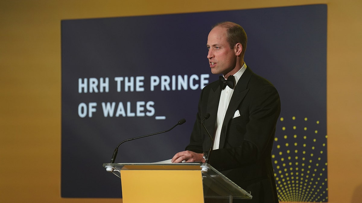 Prinz William spricht auf einem Podium