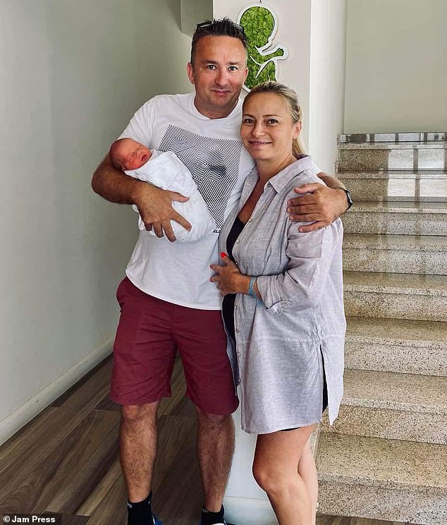 Ted has already undergone a life-changing gene therapy which medics believe has prolonged his life expectancy past his second birthday. Pictured, Ted with his mother Daniela Marinova and father Louis Chadwick in Greece