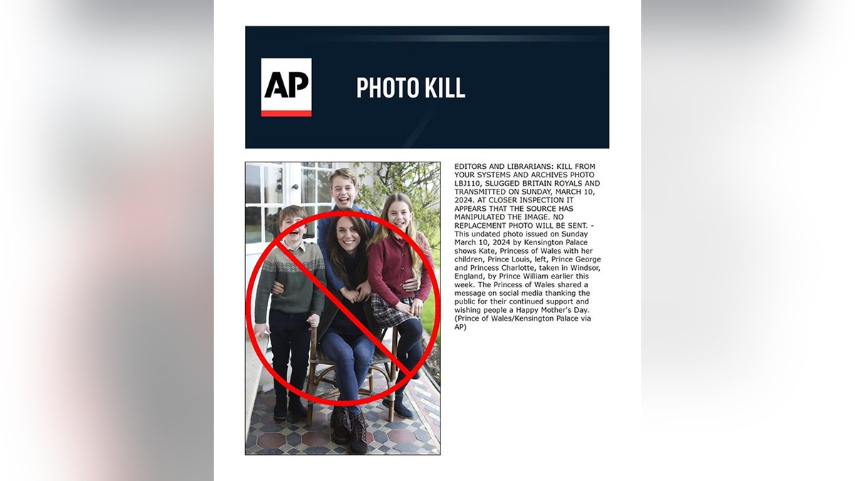 AP gibt Warnung vor Fototötung heraus und markiert das Foto von Kate Middleton und ihren Kindern