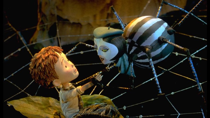 In Disneys „James und der Riesenpfirsich“ steht James einer Spinne gegenüber.