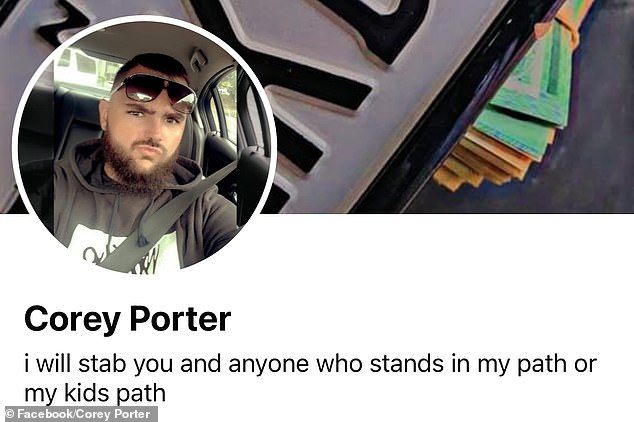 Corey Porters Facebook-Profilbiografie (im Bild) warnt: „Ich werde dich und jeden erstechen, der mir oder meinen Kindern im Weg steht.“
