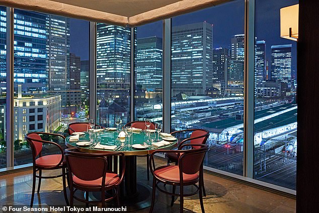 The prize for the best view goes to Maison Marunouchi, the Michelin-recommended restaurant on the seventh floor, where a corner table (pictured) looks directly onto the Shinkansen platforms, writes Ailbhe