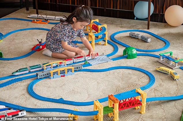 The hotel gives children the chance to dress up as a conductor and play with a Takara Tomy Plarail toy train set as they watch the trains go by at the hotel, says Ailbhe