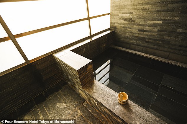 The hotel sets out to be a peaceful haven away from Tokyo’s high-energy streets, Ailbhe says, adding: 'You feel this sense of calm the most in the spa, a bijou space with an "onsen" hot spring bath (pictured) and steam room'