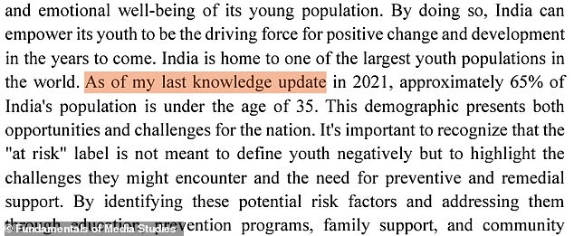Dieses Kapitel aus einem Buch über Medienwissenschaften behandelt Themen, die für die Jugend in Indien wichtig sind.  Es enthält seltsame Sätze wie „Jugend ist die Zeit im Leben, in der man jung ist.“