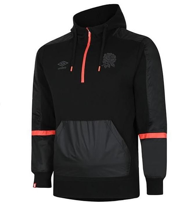 Kate Middleton , 42, opted for black leggings and an England Rugby Icon Hoodie Mens in Black & Orange
