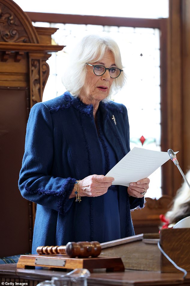 While donning a pair of trendy glasses, Camilla delivered a speech on behalf of His Majesty The King