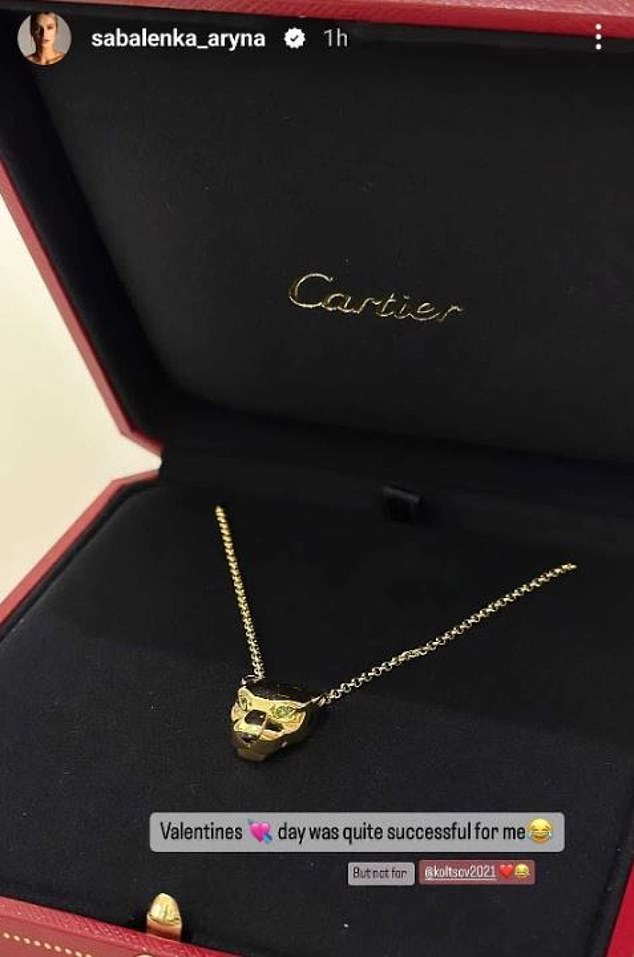 This Valentine's Day saw Sabalenka receive a Cartier necklace with a nod to her 'Tiger' moniker