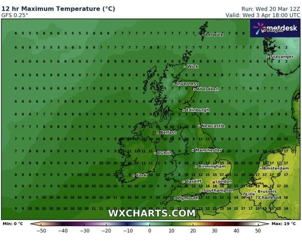 Karten zeigen, dass die Temperaturen in East Anglia am 3. April 17 °C erreichen könnten
