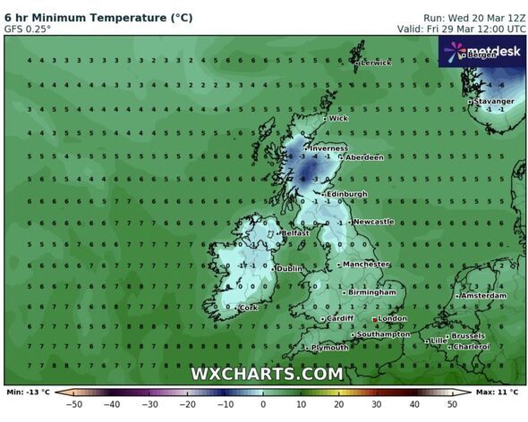 Das Met Office hat ein Urteil gefällt, nachdem separate Wetterkarten einen Frost von -8 °C im Vereinigten Königreich zeigen